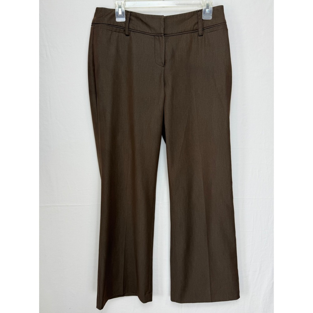 Larry Levine Women Dress Pants 10 Brown Mid Rise Flat Front Career Trousers